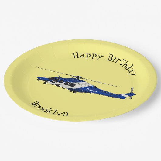 Cartoon politieluchtschroefvliegtuigen papieren bordje (Gekanteld)