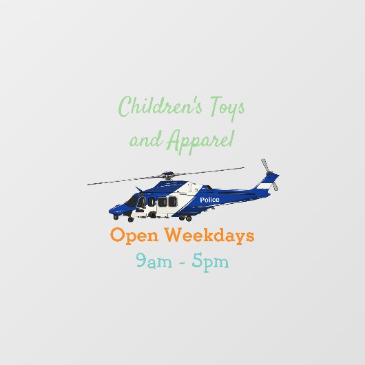 Cartoon politieluchtschroefvliegtuigen raamsticker (Vel)