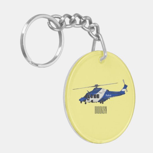 Cartoon politieluchtschroefvliegtuigen sleutelhanger (Voorkant Links)
