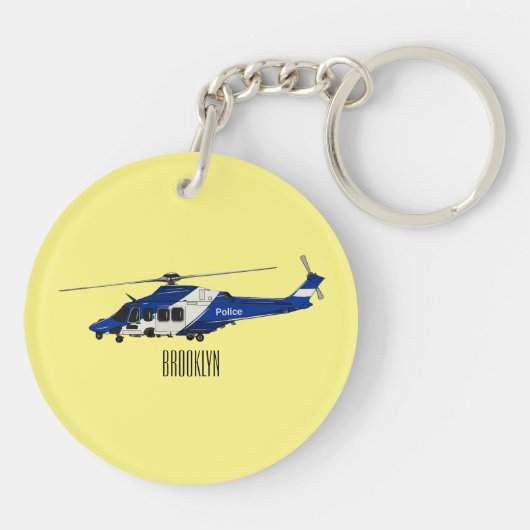 Cartoon politieluchtschroefvliegtuigen sleutelhanger (Achterkant)