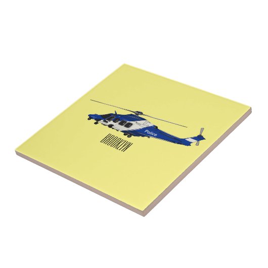 Cartoon politieluchtschroefvliegtuigen tegeltje (Zijkant)