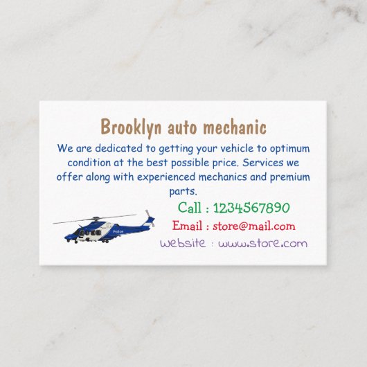 Cartoon politieluchtschroefvliegtuigen visitekaartje (Voorkant)