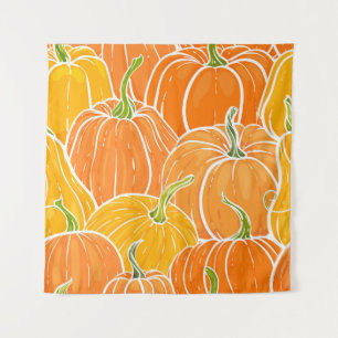 Cartoon pompoen, schattig herfstpatroon. wandkleed