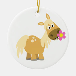 Cartoon Pony en bloem Keramisch Ornament
