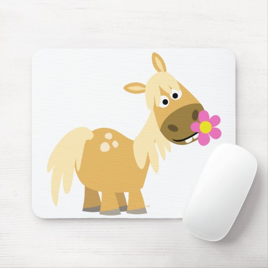 Cartoon Pony en Bloemenmousepad Muismat (Met muis)