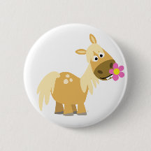Cartoon Pony en Blokkerknop badge