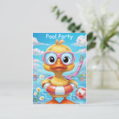 Cartoon Pool Party Duck met snorkel en zwemuitrust Briefkaart (Staand voorkant)