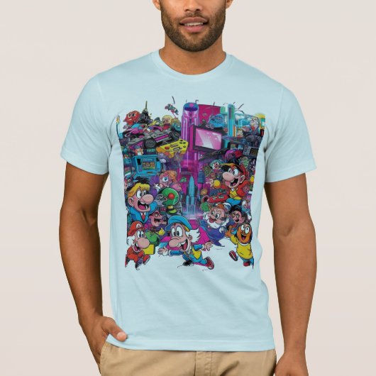 Cartoon Pop Cultuur Mashup - Levendige Retro T-shirt (Voorkant)