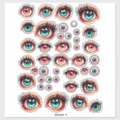 cartoon poppenogen kleur illustraties kunst sticker (Vel)