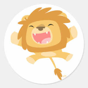 Cartoon Pouncing Lion ronde sticker
