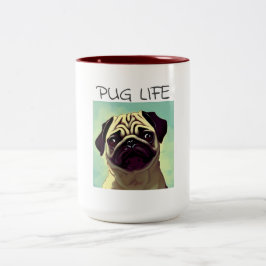 Cartoon Precious en Cute Doggy Pug Portret Tweekleurige Koffiemok