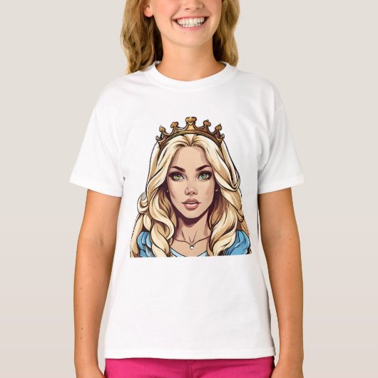 Cartoon Prinses Lang Haar Tiara Kroonbaljurk T-shirt (Voorkant)