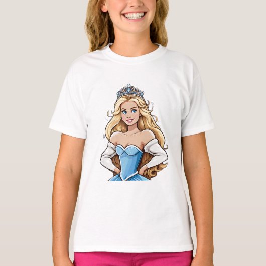 Cartoon Prinses Lang Haar Tiara Kroonbaljurk T-shirt (Voorkant)