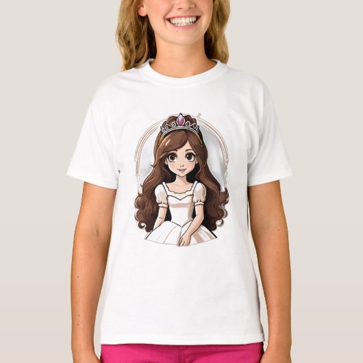 Cartoon Prinses Lang Haar Tiara Kroonbaljurk T-shirt (Voorkant)