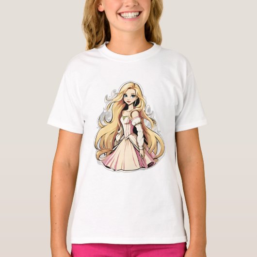 Cartoon Prinses Lang Haar Tiara Kroonbaljurk T-shirt (Voorkant)
