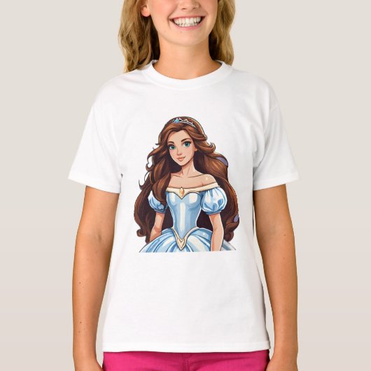 Cartoon Prinses Lang Haar Tiara Kroonbaljurk T-shirt (Voorkant)