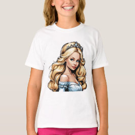 Cartoon Prinses Lang Haar Tiara Kroonbaljurk T-shirt