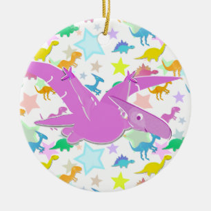 Cartoon Pteranodon Stars Circle Ornament