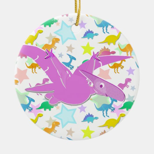 Cartoon Pteranodon Stars Circle Ornament (Voorkant)