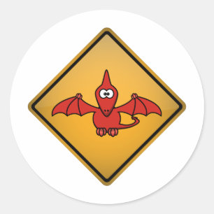 Cartoon Pterodactyl waarschuwingssignaal Ronde Sticker
