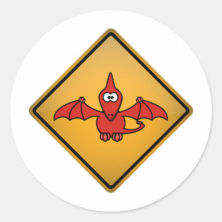 Cartoon Pterodactyl waarschuwingssignaal Ronde Sticker