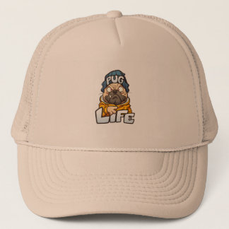 cartoon Pug Dog Met Boze Gezicht Dragen Een Beanie Trucker Pet