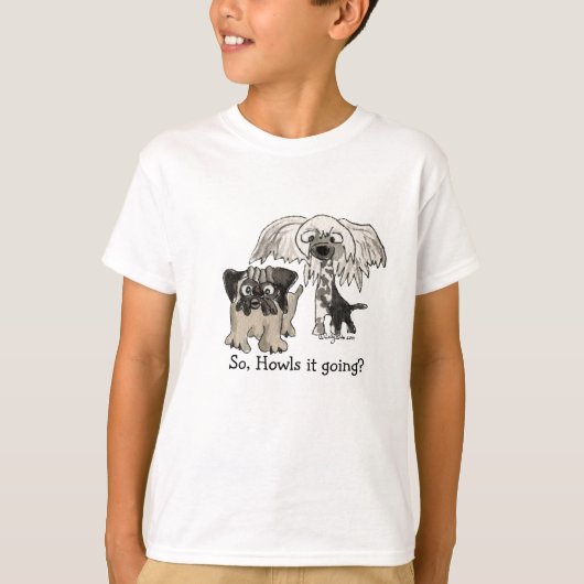 Cartoon Pug en Crested Chinese Puppy T-shirt (Voorkant)