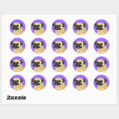 Cartoon Pug Face Ronde Sticker (Vel)