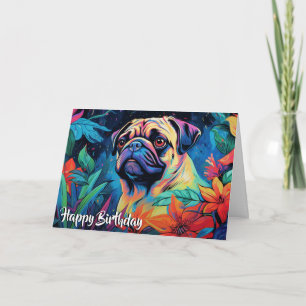 Cartoon Pug in a Garden Custom Kaart