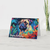 Cartoon Pug in a Garden Custom Kaart (Voorkant)