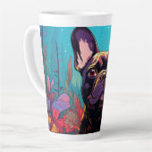 Cartoon Pug in een Garden Latte Mok (Linkerhoek)