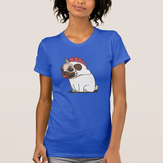 Cartoon Pug in Unicorn Costume Pugicorn T-shirt (Voorkant)
