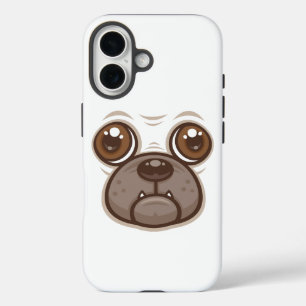 Cartoon Pug Mok Puggenhond Gezicht iPhone 16 Hoesje