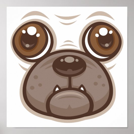 Cartoon Pug Mok Puggenhondengezicht Poster (Voorkant)