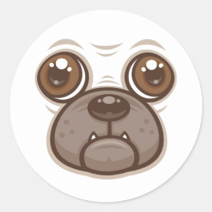 Cartoon Pug Mok Puppy Hondengezicht Ronde Sticker