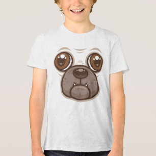Cartoon Pug Mok Puppy Hondengezicht Tri-Blend Shirt