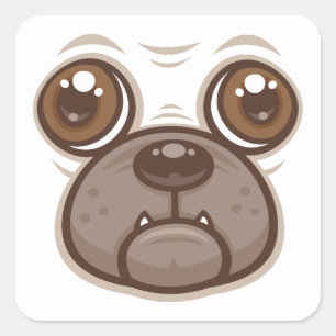 Cartoon Pug Mok Puppy Hondengezicht Vierkante Sticker