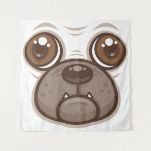 Cartoon Pug Mok Puppy Hondengezicht Wandkleed