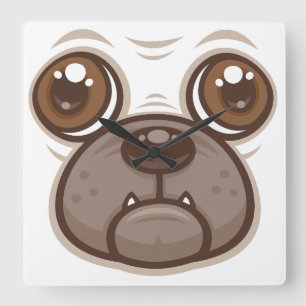 Cartoon Pug Mok Puppyl Hondengezicht Vierkante Klok