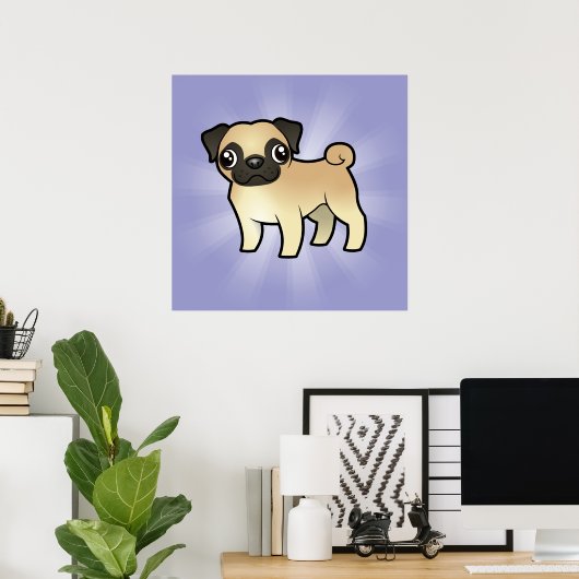 Cartoon Pug Poster (Thuiskantoor)