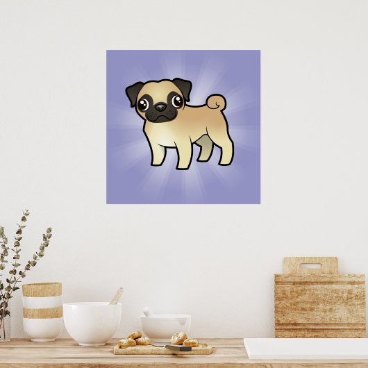 Cartoon Pug Poster (Keuken)