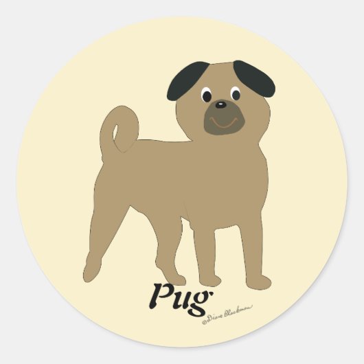 Cartoon Pug Ronde Sticker (Voorkant)