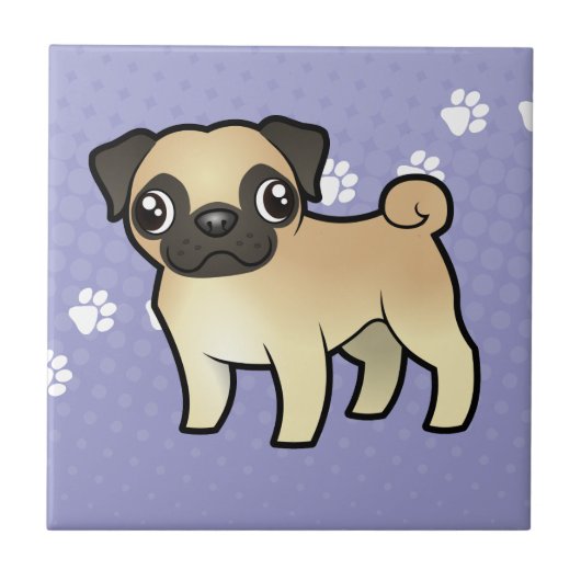 Cartoon Pug Tegeltje (Voorkant)