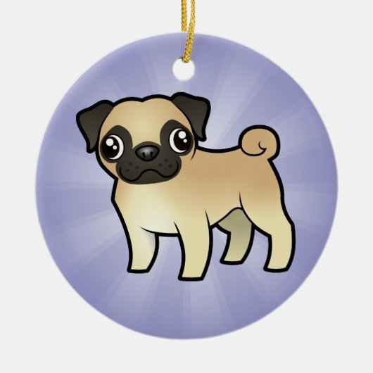 Cartoon Pug (voeg uw eigen bericht toe) Keramisch Ornament (Voorkant)