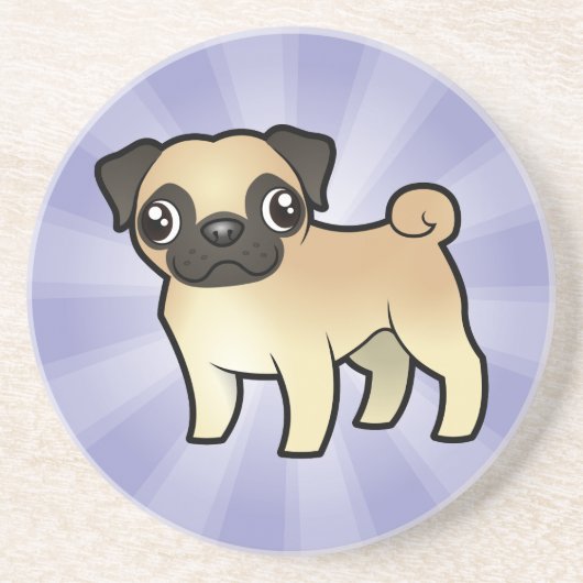 Cartoon Pug Zandsteen Onderzetter (Voorkant)
