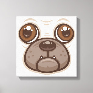 Cartoon Pugs Mopshondengezicht Canvas Afdruk