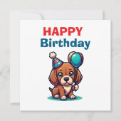 Cartoon Puppy Birthday Card - Modern Cute Kaart (Voorkant)