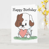 Cartoon Puppy Dog met hart-op-dag Kaart (Gele Bloem)