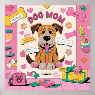 Cartoon Puppy hond moeder in roze kamer Poster