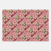 Cartoon puppy met Valentijnsdag harten Inpakpapier Vel (Voorkant)
